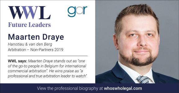 Who's Who Legal recognition badge for Maarten Draye, 2019 edition