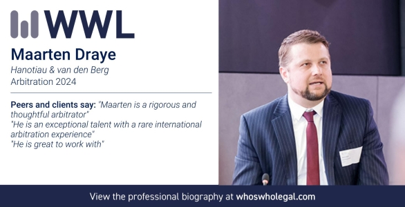 Who's Who Legal Arbitration recognition badge for Maarten Draye, 2024 edition
